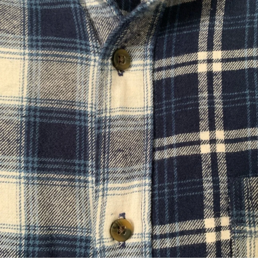 J Crew Blue Plaid Split Pattern Flannel Shirt